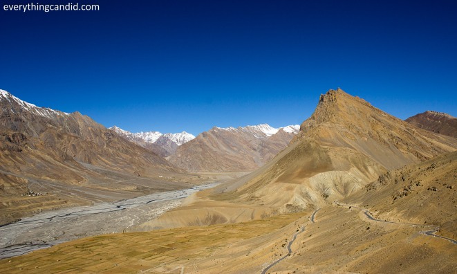 Expanse of Spiti Valley from Kaza as we start our road trip to Kunzum