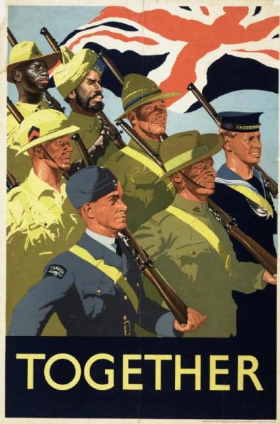 Propaganda poster promoting the joint war effort of the British Empire and Commonwealth, 1939.